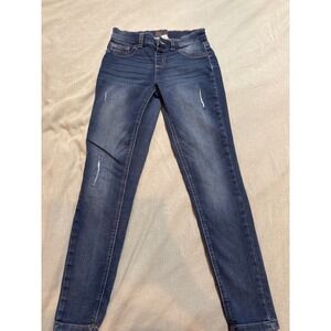 Justice Girls Mid Rise Jegging Dark Wash Distressed Denim Jeans Size 14